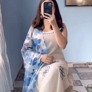Maa Karupa Embroidered Kurta, Palazzo & Dupatta Set.